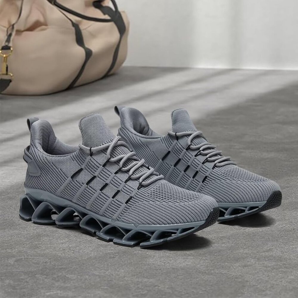 Men's Grey Non Slip Lightweight Workout Breathable Mesh Fashion Sneakers - Picture 3 of 7
